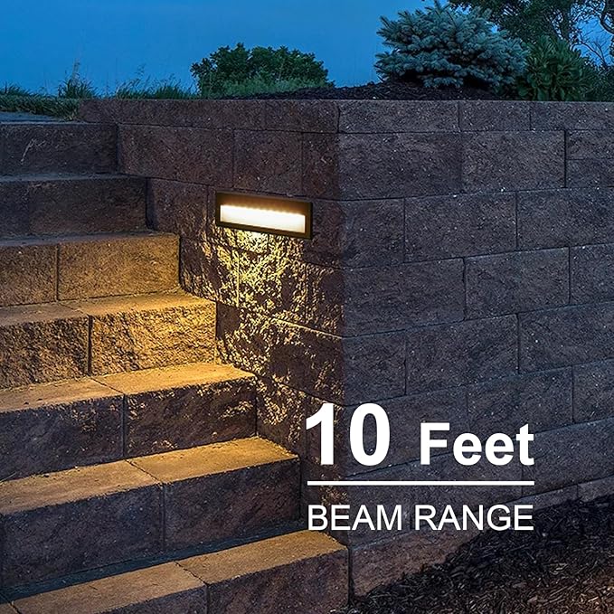 GOODSMANN Low Voltage Step Lights 10.6 Inch Outdoor 12V AC Landscape Stair Lights Wired 2PK 6W LED Electric Outdoor Deck Lighting Black Metal 122 Lumens 3000K Warm White with Cable Connectors