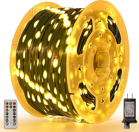 Christmas Lights 400 LED 131 FT, IP67 Waterproof Christmastree Lights with 8 Modes, Remote Control 3 Timers & Memory Function Xmas Decorations for House and Holiday (Warm White)