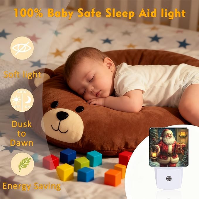 Christmas Santa Claus with Gifts Night Light for Kids, Dusk-to-Dawn Auto Sensor Plug in Night Light, 0.5W Energy Saving Non-Toxic Design for Bedroom/Bathroom, Ideal Gifts for Women, Men & Kids