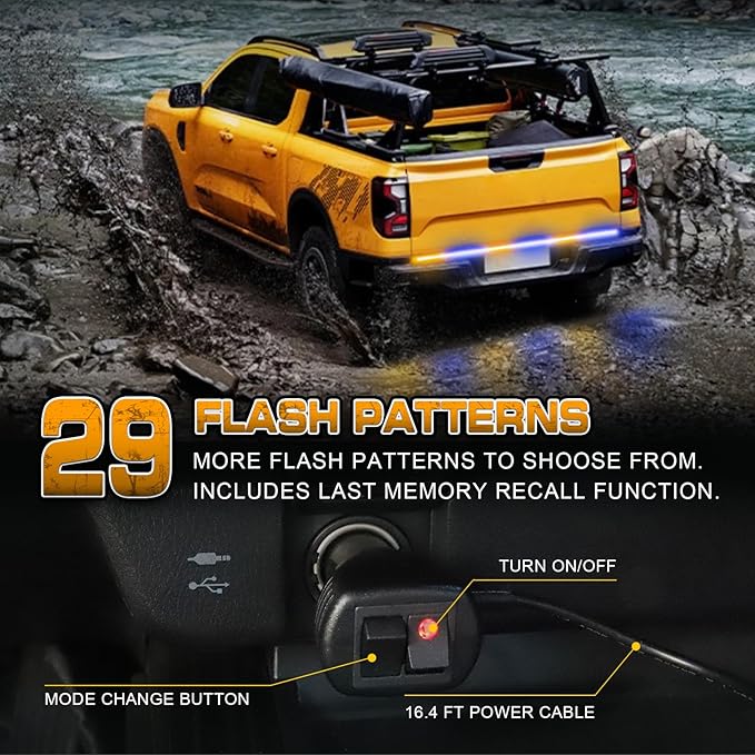 XRIDONSEN 48 inch Truck Amber Blue Tailgate Strobe Lights Strip Rear Window Lights 288 LED Tail Emergency Light Bar Flashing Warning Hazard Safety for Plow Trucks Construction Vehicles Pickup Trailer