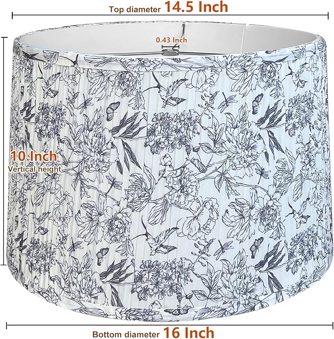 TOOTOO STAR Large Pleated Lamp Shades for Floor Lamps, 14.5" Top x16" Bottom x 10" High, Easy to Assemble, Replacement Print Drum Lampshades for Table Lamps & Bedside Lamps