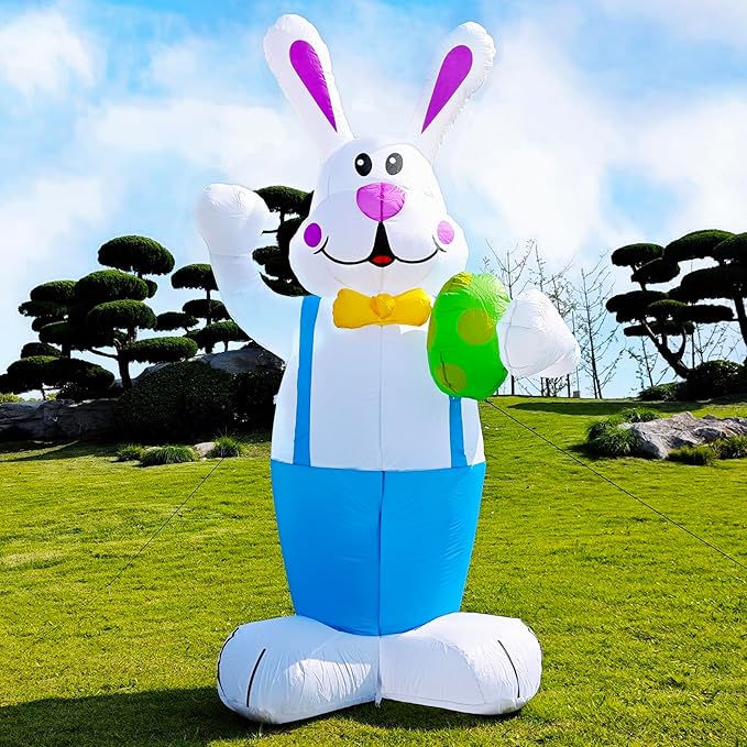 Dearsun 6.2FT Easter Inflatables Outdoor Decoration, Inflatable Bunny Blow up Outdoor Yard Decorations Giant Bunny Holding Easter Egg with LED Lights for Holiday Party Indoor Outdoor Décor