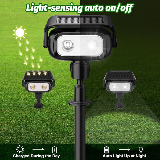 Nreonrick Solar Spot Lights Outdoor Waterproof, 360° Adjustable Landscape Lighting with 2Lighting Mode, Auto On/Off Solar Lights Outdoor for Wall Pathway Garden Decorations (Cool White, 2 Pack)