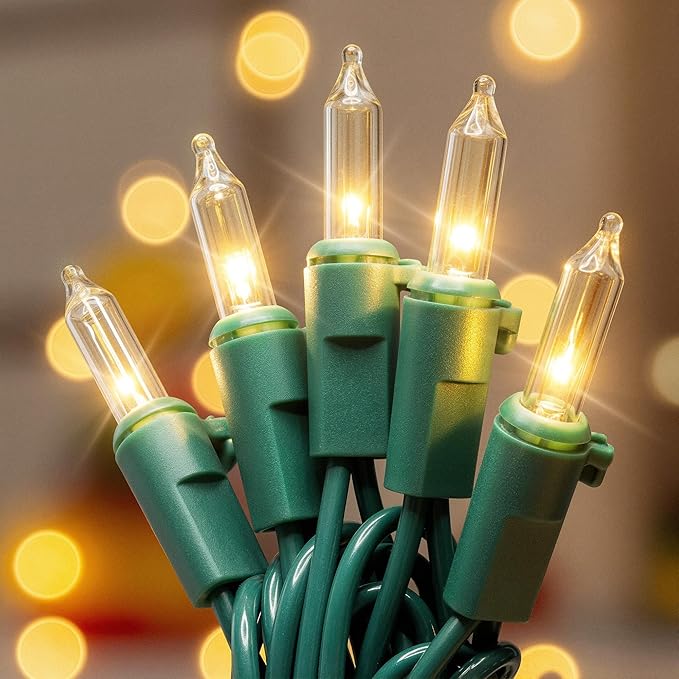 Hopolon 50 Count Clear Christmas Lights 13 Feet Incandescent String Lights Green Wire Mini Christmas Tree Light for Indoor Outdoor Garland Birthday Wedding Festival Decoration, Warm White