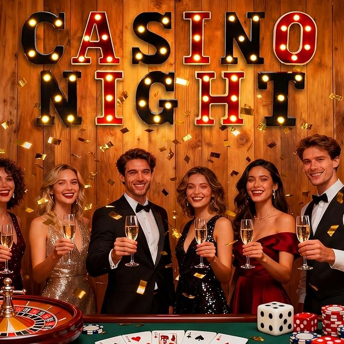 11 Pcs Casino Night Large LED Letter Sign LED Lights Battery Powered Table Decoration for Party Gift Tabletop Decoration