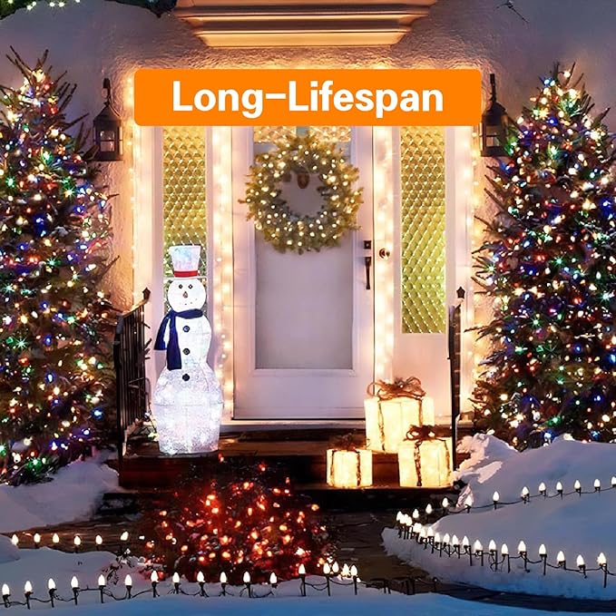 25FT C7 Christmas Lights Outdoor, Bright SMD LED String Lights with 25 7000K Cool White Bulbs for Roof, Fence, Winter Ice Themed Holiday Decor