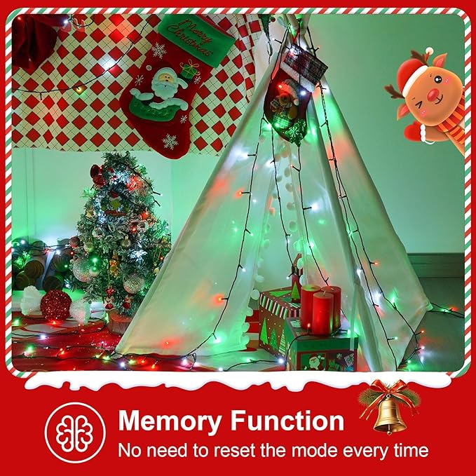 QITONG 165ft 500 LED Red White and Green String Lights, Christmas String Lights with Green Wire, 8 Modes Twinkle Lights Plug in