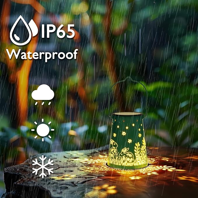 Homemory Solar Lanterns Easter Rabbit Lights Outdoor Waterproof Garden Decor Women Gifts for Birthday, LED Hanging Solar Lights Metal Lantern Decoration Outside for Yard, Patio, Backyard, Porch, Lawn
