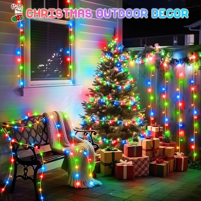 Christmas Lights Outdoor with Timer, Battery Operated Christmas Lights 16.4ft 50LED Christmas Decorations for Small Mini Christmas Tree Multicolor