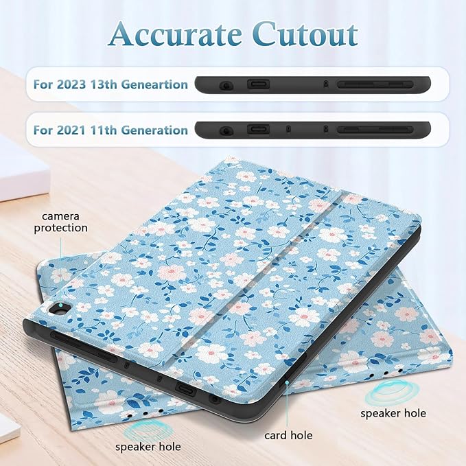 Case for (2023/2021 Released 13th/11th Generation) 10/10 Plus, Slim Lightweight Folio Book Cute Auto Wake/Sleep Smart Cover for Tablet 10.1" (Flower Blue)