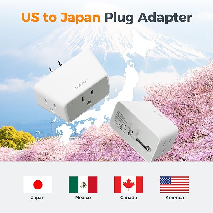 TESSAN Multi Plug Wall Outlet 2 Packs, 2 Prong to 3 Prong Foldable Adapter, 3 AC Plug Extension Outlet Extender, 1875W Max for Cruise Ship, Home, Office, Dorm, Travel Essential