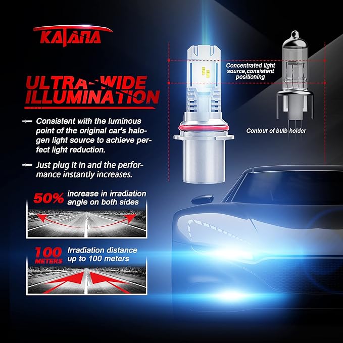 Katana 90-07 Light Bulbs | HB5 Fog Light Bulbs Fanless Wireless Super Bright 6500K Xenon White Fog Light, Pack of 2