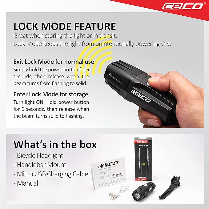 CECO USA 1200 Lumen USB Rechargeable Bike Light – Tough & Durable IP67 Waterproof & FL-1 Impact Resistant – Super Bright Model F1200 Bicycle Headlight – for Commuters, Road Cyclists & Mountain Bikers