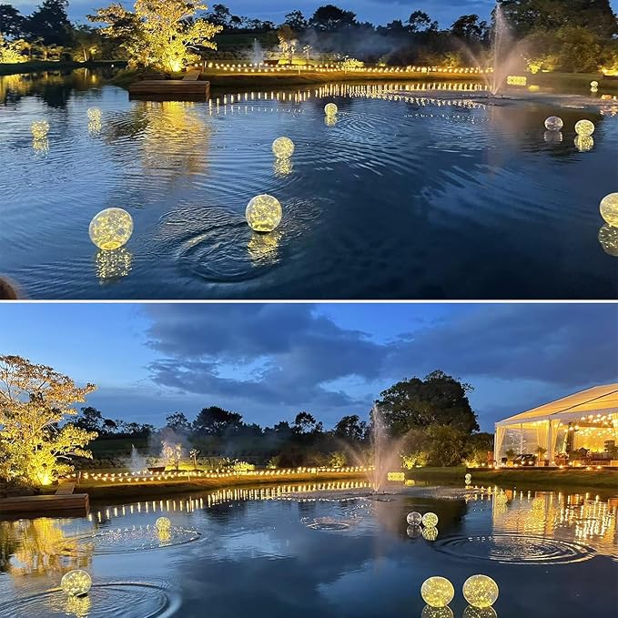 Solar Powered Floating Pool Lights - 14" Inflatable Waterproof Light UP Pool Glow Balls, 3000K Warm-White Led Pool Lights That Float for Party Decorations (White-8 Pack)