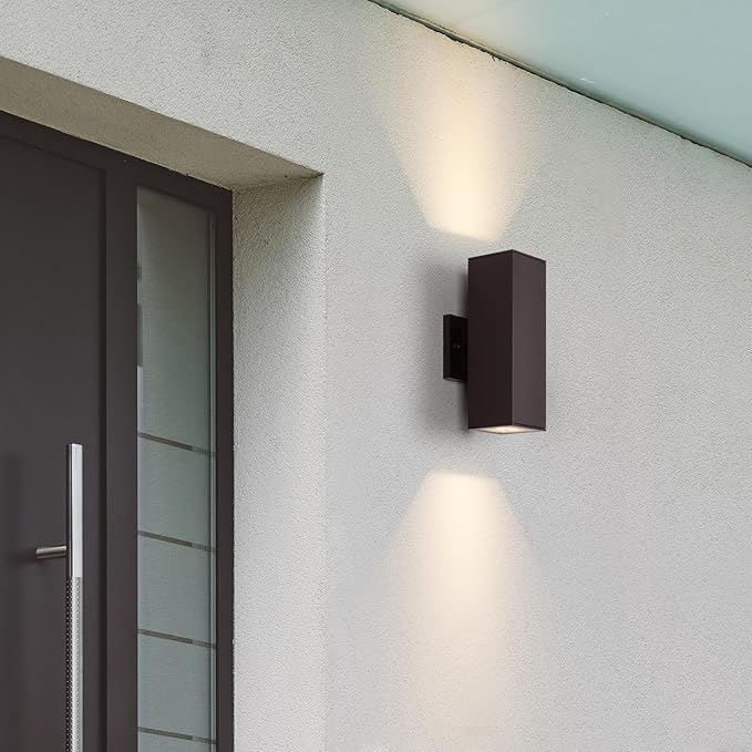 mirrea Modern Outdoor Porch Light Patio Light in 2 Lights with Aluminum Rectangular Tube and Tempered Glass Cover Waterproof Wall Sconce 2 Pack (Oil Rubbed Bronze)