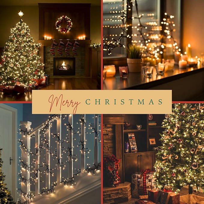 2-Pack Connectable Christmas Lights Outdoor, Total 164FT 400LED Christmas String Lights Waterproof with 8 Modes & Timer, Green Wire Twinkle Lights for Xmas Tree Decorations Outdoor Indoor, Warm White