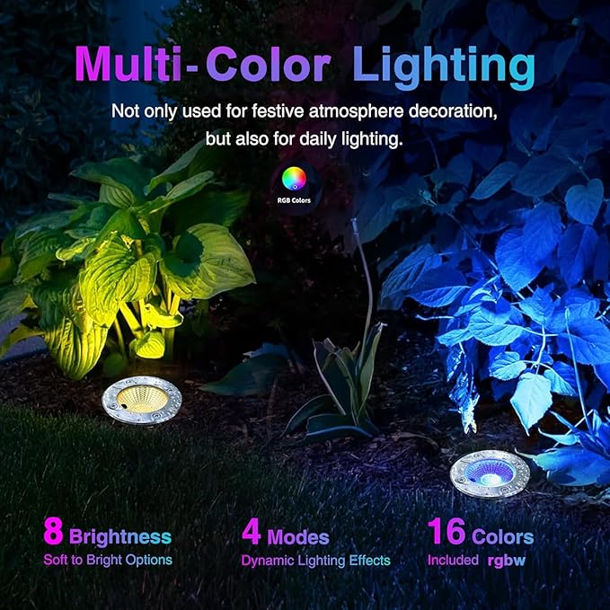 RGBW Low Voltage Landscape Light In-ground Lights with Connectors LED Well Light Waterproof IP67 3W DC12V Color Changing Outdoor In-Ground Lights Pathway Garden Deck Driveway Lamp(Multicolor)