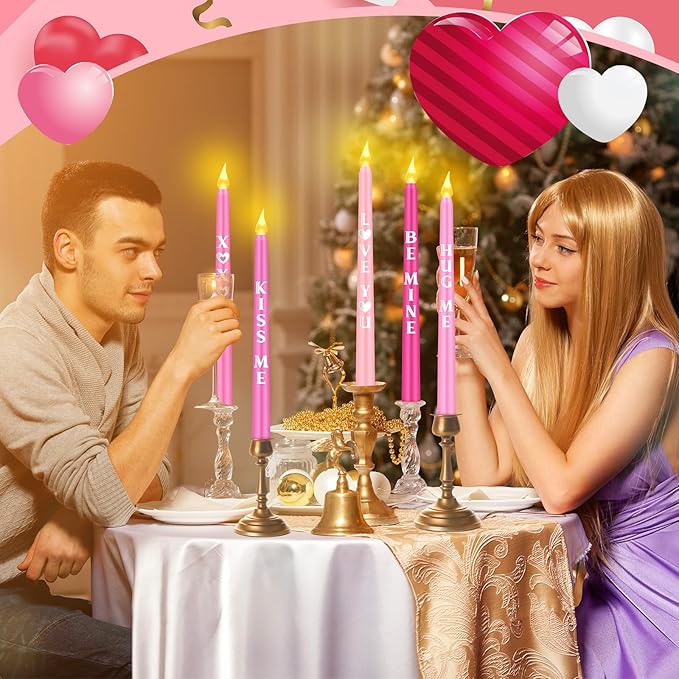 5 Pcs Valentines Day LED Flameless Candle Set Valentine Day Conversation Flameless Taper Candles with Words Battery Operated Seasonal Celebration with Remote for Wedding Romantic Night