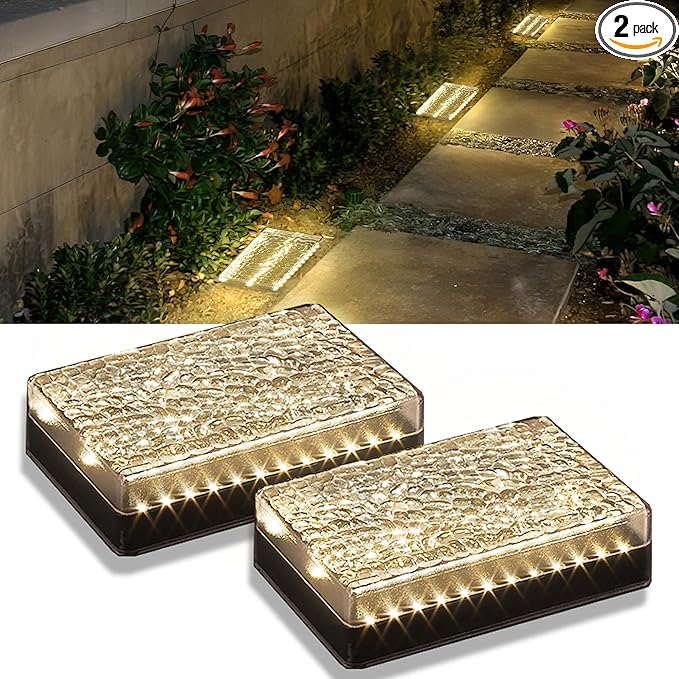 2 Pack Solar Paver Lights Outdoor – 6×9 Inch Waterproof IP67 Recessed Solar LED Paver Lights, Heavy Duty, Warm White 3500K for Driveway, Pathway, Patio & Garden