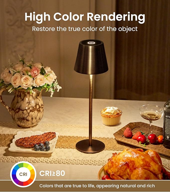 3 Pack Cordless Table Lamp, Portable Battery Operated Lamp with 3 Color Temps and Stepless Dimming, Rechargeable Table Lamp for Dinner, Desk, Cafe, Outdoor (Brushed Mocha)