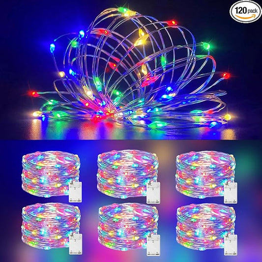 Fairy Light Battery Operated String Lights 6 Pack 20LED Copper Wire Firefly Twinkle Lights Indoor Waterproof for Christmas Halloween Garden Party Bedroom Wedding Birthday (Multicolor)