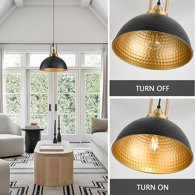 Black Pendant Lights Kitchen Island Industrial Adjustable Height Vintage Farmhouse Dome Hanging Light Fixtures for Barn, Dining Room 3 Packs