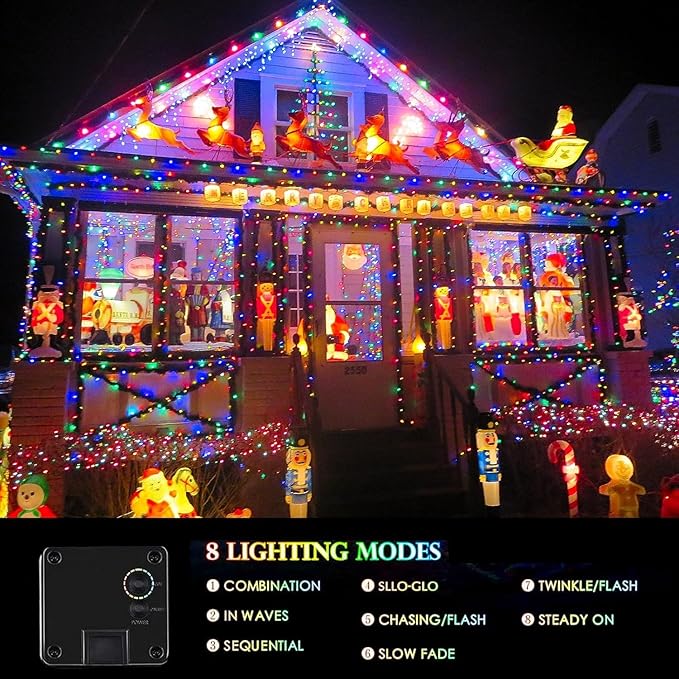 2-Pack Solar String Lights for Outside, Total 200LED Solar Christmas Lights Outdoor Waterproof, Solar Twinkle Lights Copper Wire 8 Modes Fairy Light for Christmas Tree Garden Party Decor (Multicolor)