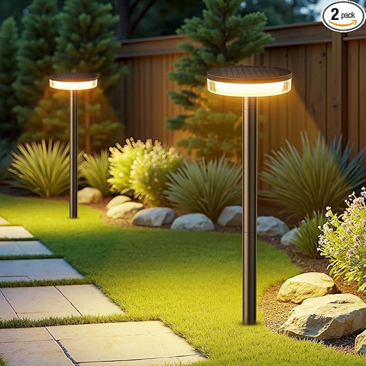 LETMY Solar Pathway Lights 2-Pack | 2X Brighter, IP65 Waterproof, Up to 12Hrs Auto On/Off