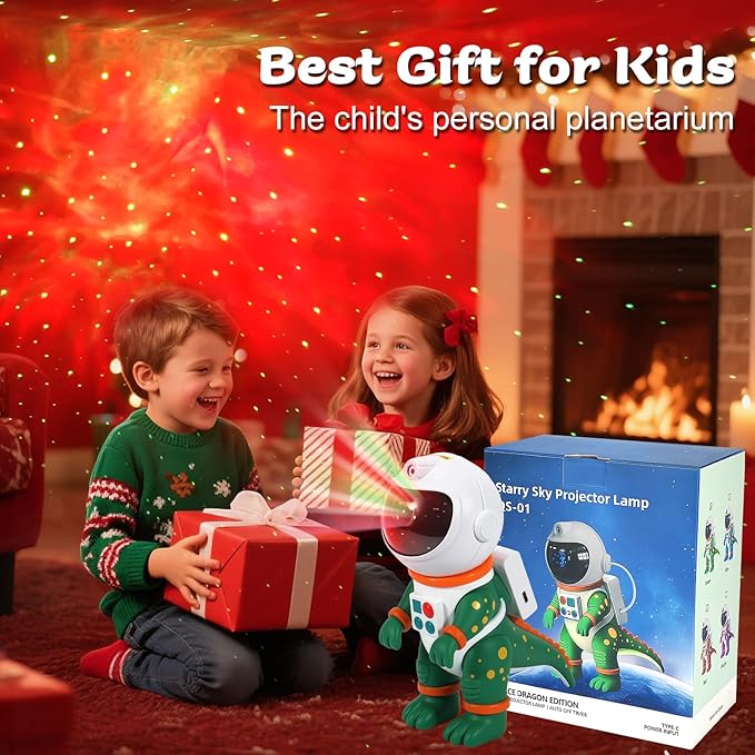 LOVME Galaxy Star Projection Night Light, Dinosaur Astronaut Space Projector with 8 Modes Starry Nebula Effects, Timer & Remote Control, Bedroom Ceiling Decor for Kids, Christmas Birthday Gift(Green)