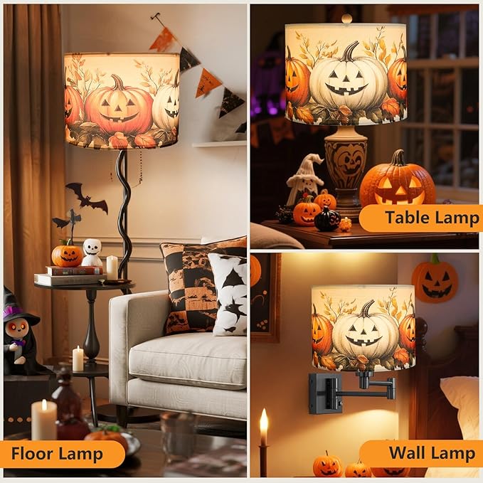 Pumpkin Lamp Shades Set of 2 for Halloween Decorations, Linen Printed Fall Decor Lamp Shade, Halloween Decor Lampshade, Lamp Shades for Floor Lamps/Table Lamp, 13’’ Lampshades Fits Spider/UNO