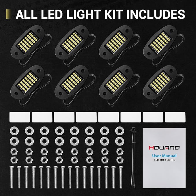 8 Pods White Rock Lights 6000K Pure White 36 LEDs SMD Chips Super Bright Neon Underglow Light IP68 Waterproof for Pickup Trucks SUV UTV ATV RZR Car Boats (White)