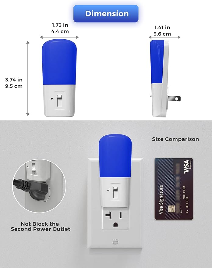 L LOHAS LED Blue Night Light Plug in, Dimmable Decorative Wall Blue Light LED Night Lights with Dusk to Dawn Sensor, Adjustable Brightness for Kids Room, Hallway,Bedroom, Bathroom, 2 Pack