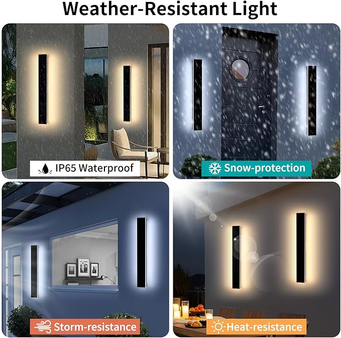 Mikeru 2 Pack 23.6inch Modern Outdoor Wall Sconce, 3000K/4500K/6000K 3 Color Temperature LED Exterior Light Fixtures, Modern Long Porch Lights Wall Sconce for Garage, Doorway, Porch, Patio