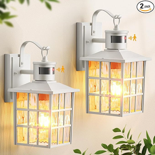 VIANIS 2 Pack White Motion Sensor Exterior Wall Light, Modern Dusk to Dawn Outdoor Light Fixture Wall Mount for House, Anti-Rust Waterproof Outdoor Wall Sconce Lighting for Garage, Front Door, Patio