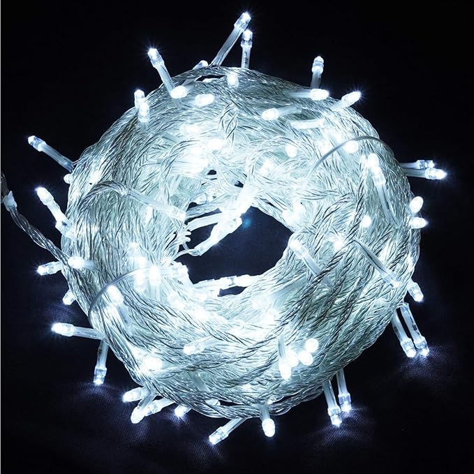 FULLBELL 33ft 100 LED Memory Pure Wire String Lights, Indoor/Outdoor, White (100LED), 5W, 125V, 3000K, Water Resistant, Christmas, Birthday, Wedding, Modern Style
