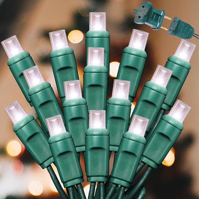 LAMPHOME 200LED (4pk of 50L) String Lights, LED Christmas Lights, 6" SPACING,Green Wire,White