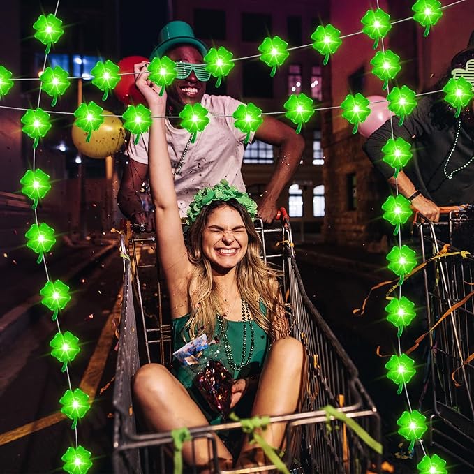 Capoda 3 Pcs Easter St. Patrick's Day String Lights Tricolor Heart Decoration Five Colors Bunny Green Lucky Four Leaf Clover Lights 30 ft 90 LEDs for Indoor Outdoor Holiday Decor