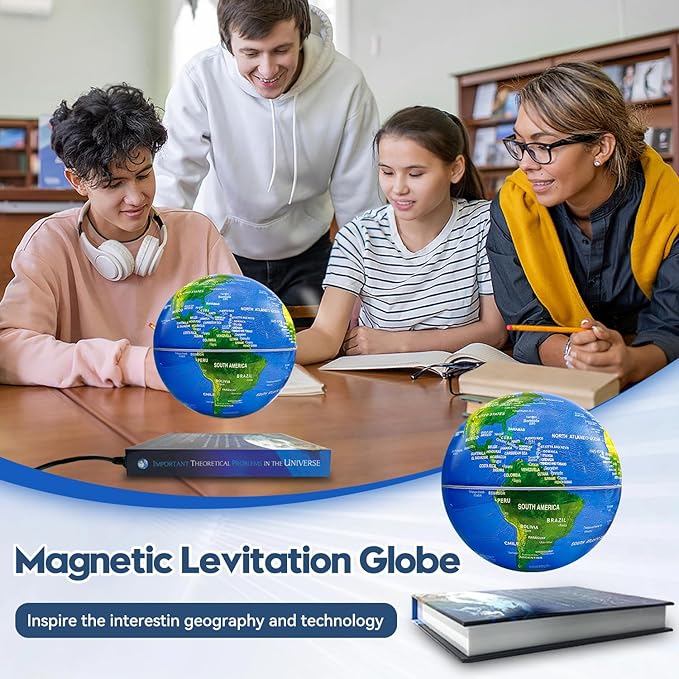 Flagest Magnetic Levitation Floating Globe with 16 Colors LED Lights, Rotating Geographic Globe World Map with Book Base for Home Office Desk Decor, Cool Tech Gadgets for Men Husband Boys and Girls