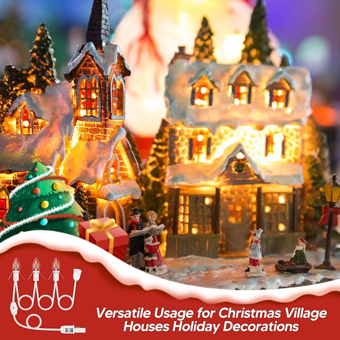 2Pack Accessory Cord with 6LED Bulbs and Outlet Christmas Village Light 14.8FT Blow Mold Light Cord with Spare Fuse Warm White C7 Lamp Christmas Village Accessories for Village Houses Craft Pumpkin