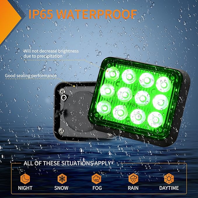 Nilight 12LED Magnetic Wireless Trailer Lights 2PCS Rechargeable Portable Hazard Beacon Warning Light Green Emergency Strobe Light for Trucks Trailers Vehicles Cars Bus Surface Mount