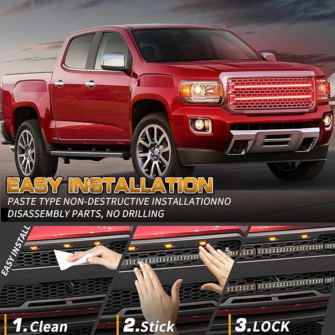 XRIDONSEN 2PCS 24 inch Truck Red Emergency Grill Lights Strip 288 LED Grille Strobe Lights Flashing Warning Safety w/Waterproof Tube First Responder Lights for Firefighter Police Vehicles Fire Trucks