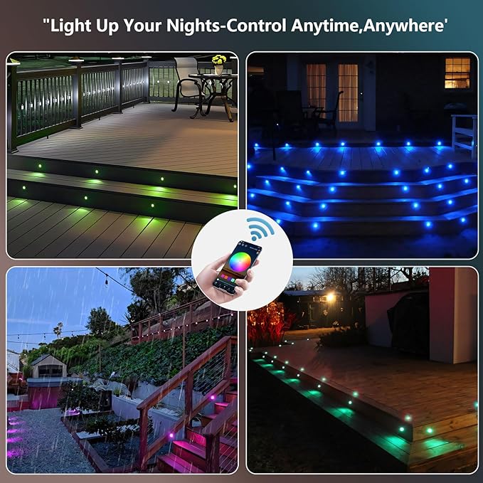 LED Deck Lights Kit,12pcs Φ1.78 Dimmable WiFi-Control Low Voltage Recessed RGB LED Landscape Step Light Waterproof Outdoor Yard Garden Patio Deck Railings Lighting,Fit for Alexa,Google Home