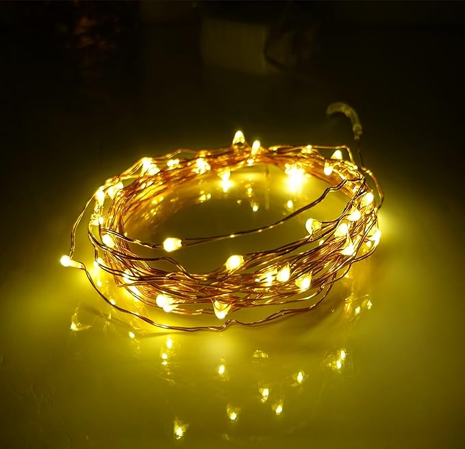 Hometown Evolution, Inc. Yellow Battery Operated Fairy Lights - 16.5 Foot 50 Yellow LED Fairy Lights on Copper Wire - Waterproof for Indoor and Outdoor Use
