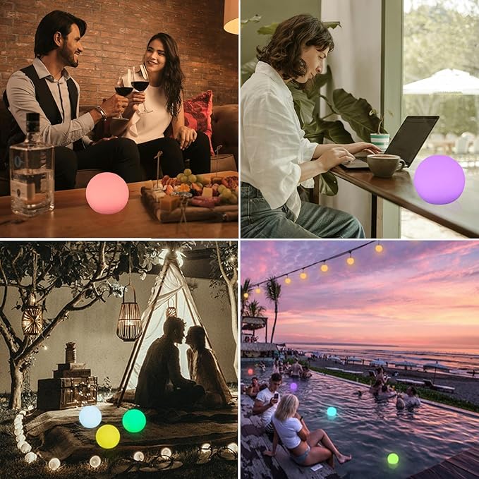 LED Ball Light,3-Inch Cordless Orb Light with Remote,16 Color Changing Night Light for Kids,Rechargeable Mood Lamp,IP68 Waterproof for Bath Tub Shower,Party,Christmas Decor