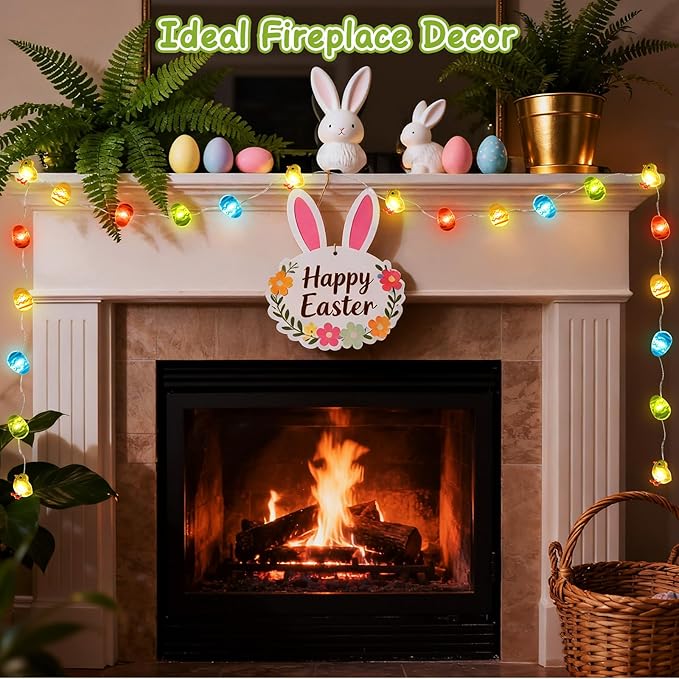 Coquimbo Easter Egg String Lights, Battery Operated LED Easter Decorations for Home, 10ft 30LED Indoor Outdoor Spring Holiday Lights for Party, Fireplace, Window, Kids Room