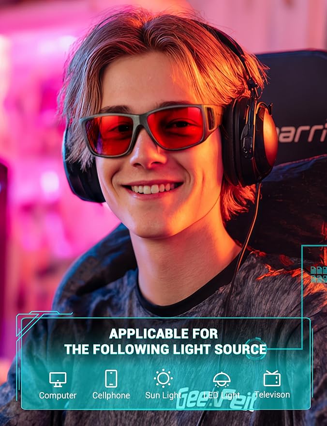 TIJN Sonia Sleep Glasses for Blue & Green Light Blocking,Red Lens with Dual AR Coating,Wraparound Frame for Gaming Screen