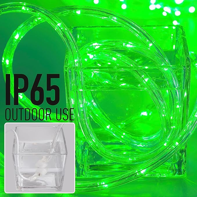 Waterproof LED Rope Lights, Connectable & Flexible with 8 Modes, Outdoor Lighting for Deck, Garden, Pool, Patio & Christmas Decor (Green, 20ft)