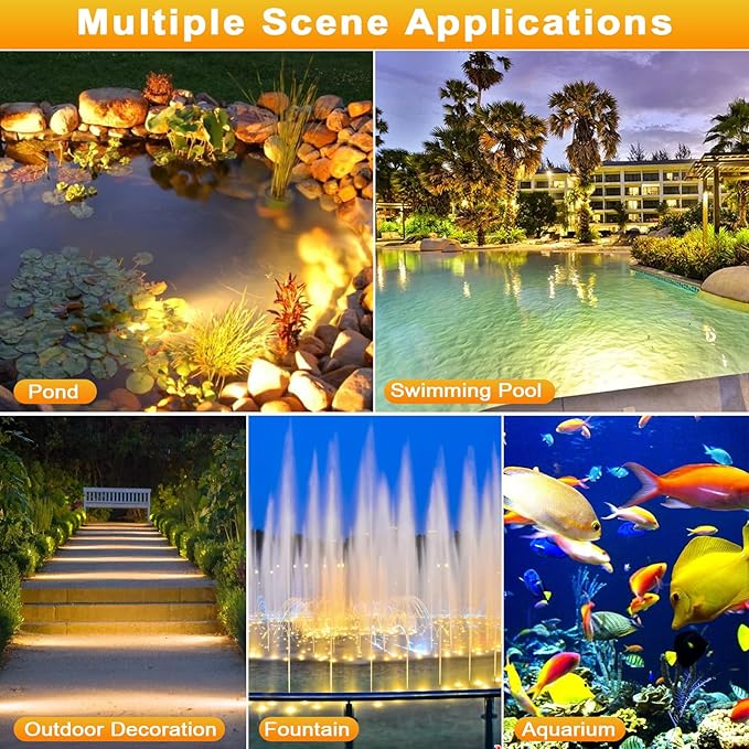 Underwater Pond Lights with Timer, 3200K Warm White Submersible LED Fountain Lights with IP68 Waterproof for Outdoor Ponds, Aquarium, Waterfalls, Pool, Garden, Yard (Set of 4)