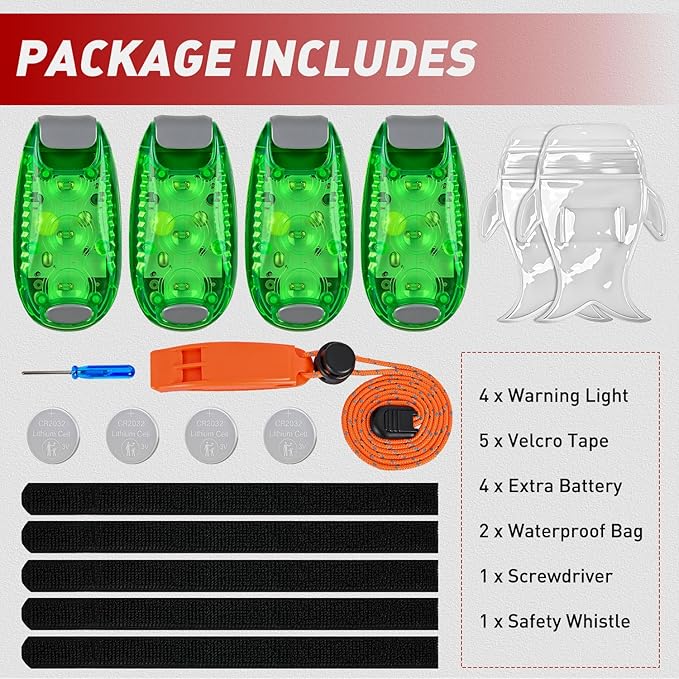 Nilight LED Safety Light 4PCS Green Marine Navigation Bike Tail Lights Three Modes Waterproof Reflective Gear Clip On Flash Strobe Indicator Lamp for Night Boating Fishing Cycling Jogging