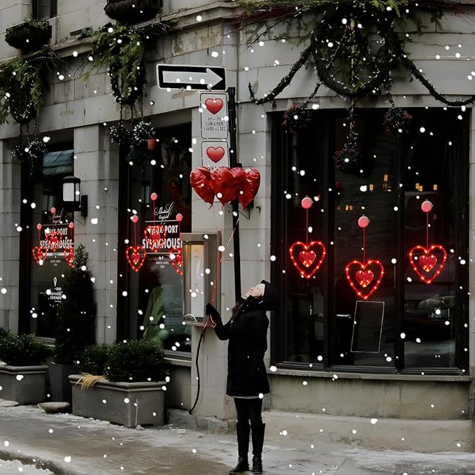 3 Pack Valentines Day Window Lights Decorations with Timer, Battery Powered Hanging Red Lighted Heart Shaped Silhouette Sucker LED Lamp for Fireplace Indoor Home Decor